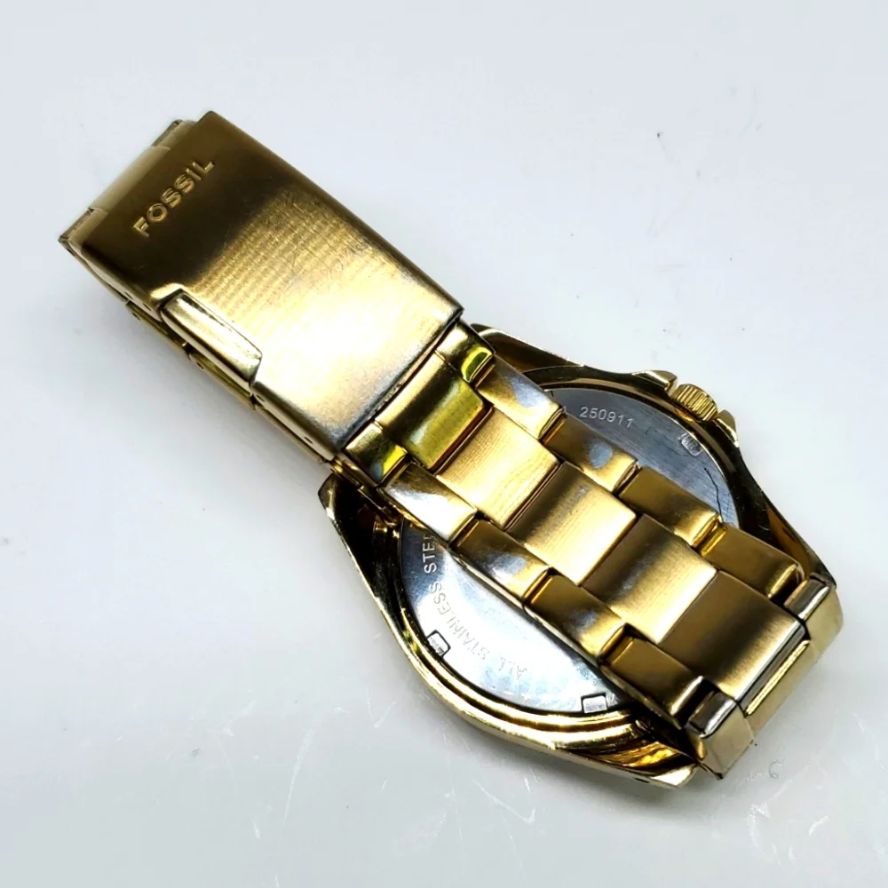 Fossil Watch ES2421 Gold Steel  Wristband Crystal Bezel White Face Multi